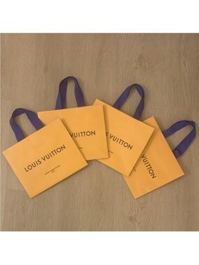 Louis Vuitton Lot of 4 Designer Classic Orange and Blue Paper Gift Tote Bags